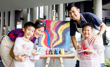 A parent & children enjoying painting activity at D'Resort Singapore